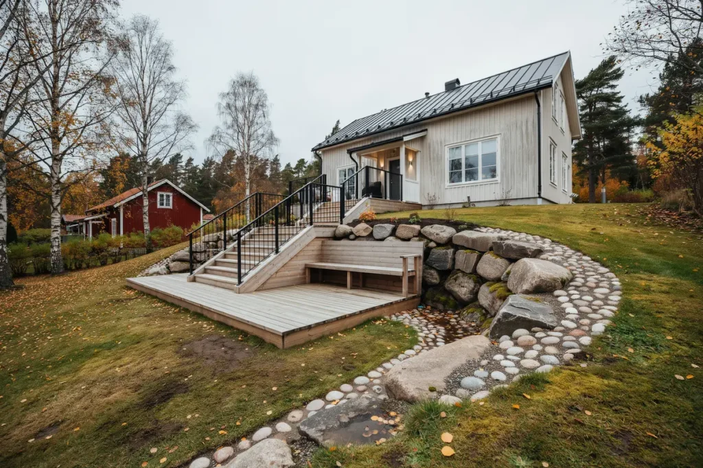 altan vid suterr nghus smart planering f r niv er trappor och en uteplats som fungerar ret runt
